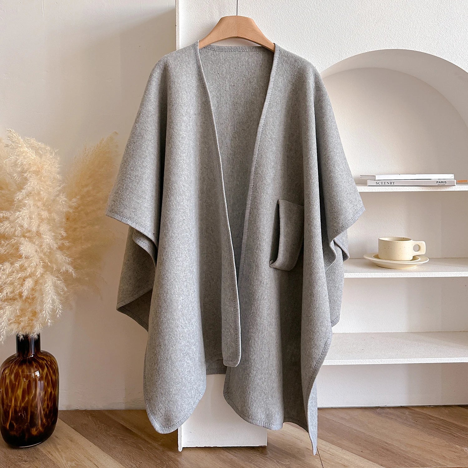 Warm Womens Poncho - Draped Cape Knot, Cashmere Pashmina Silver - Tophatter Daily Deals