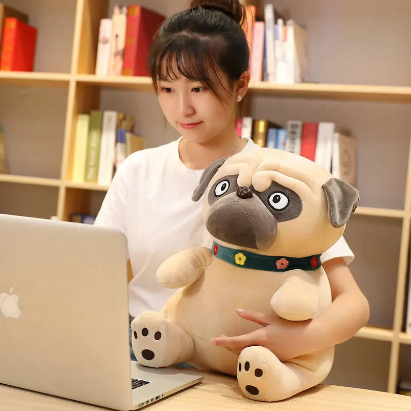 3D Brown Pug Plushie With Green Collar Animals - Tophatter Daily Deals