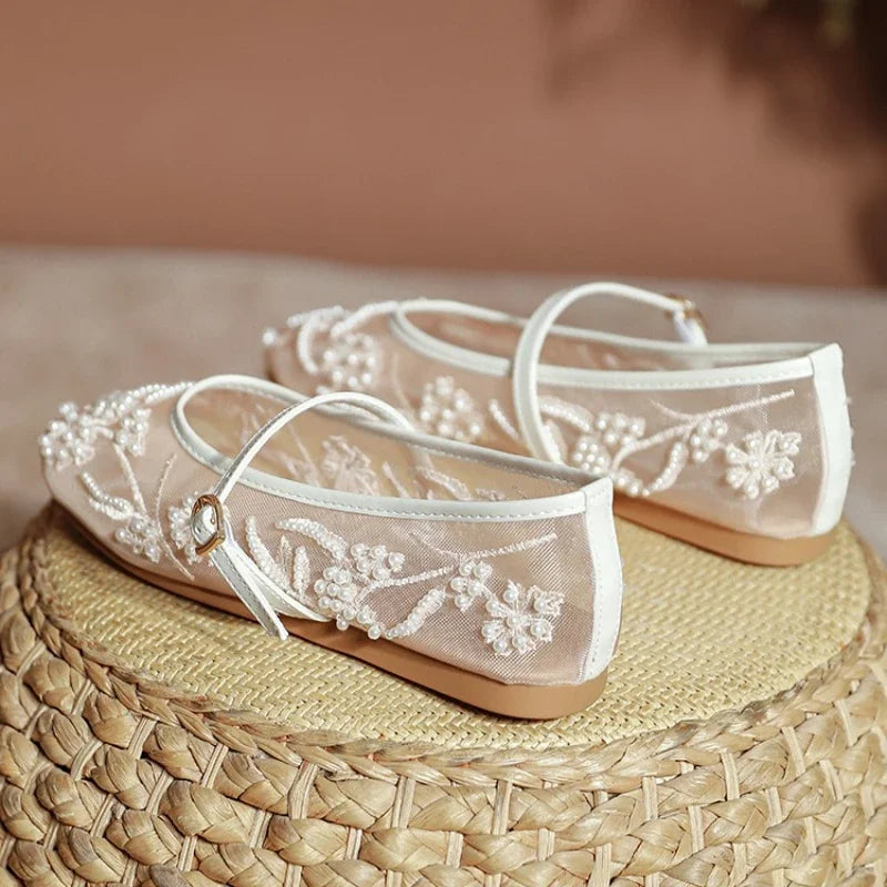 Lightweight Women’s Ballet Flats - Mary Jane Mesh, Beaded - Tophatter Daily Deals