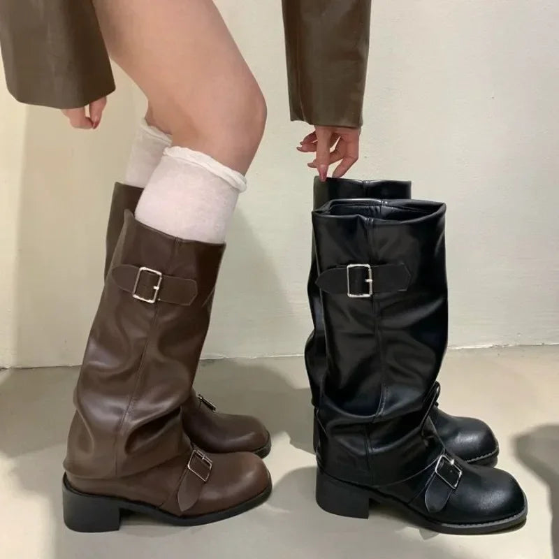 Sturdy Women’s Knee-High Platform Boots - Leather For Fall - Tophatter Daily Deals