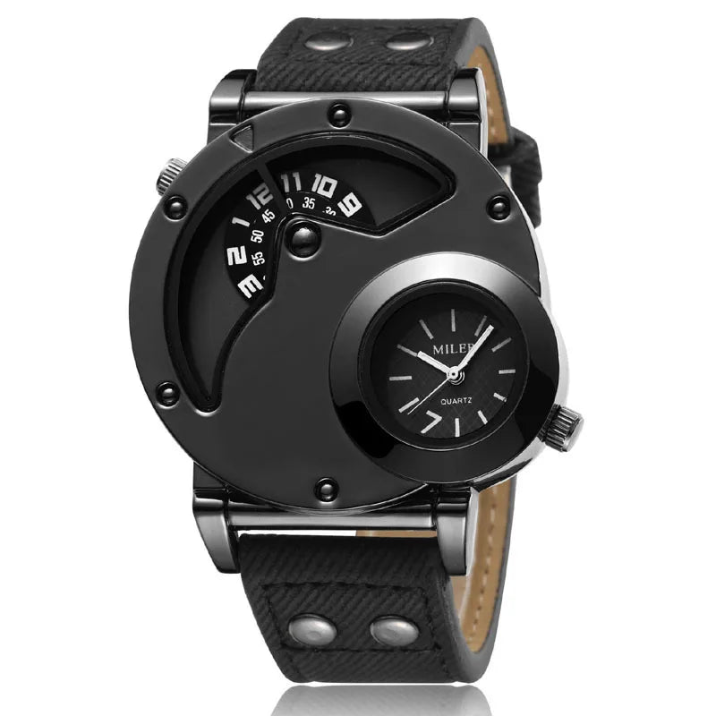 Quartz Sport Watch With Fabric Strap Irregular Alloy Case Black - Tophatter Daily Deals