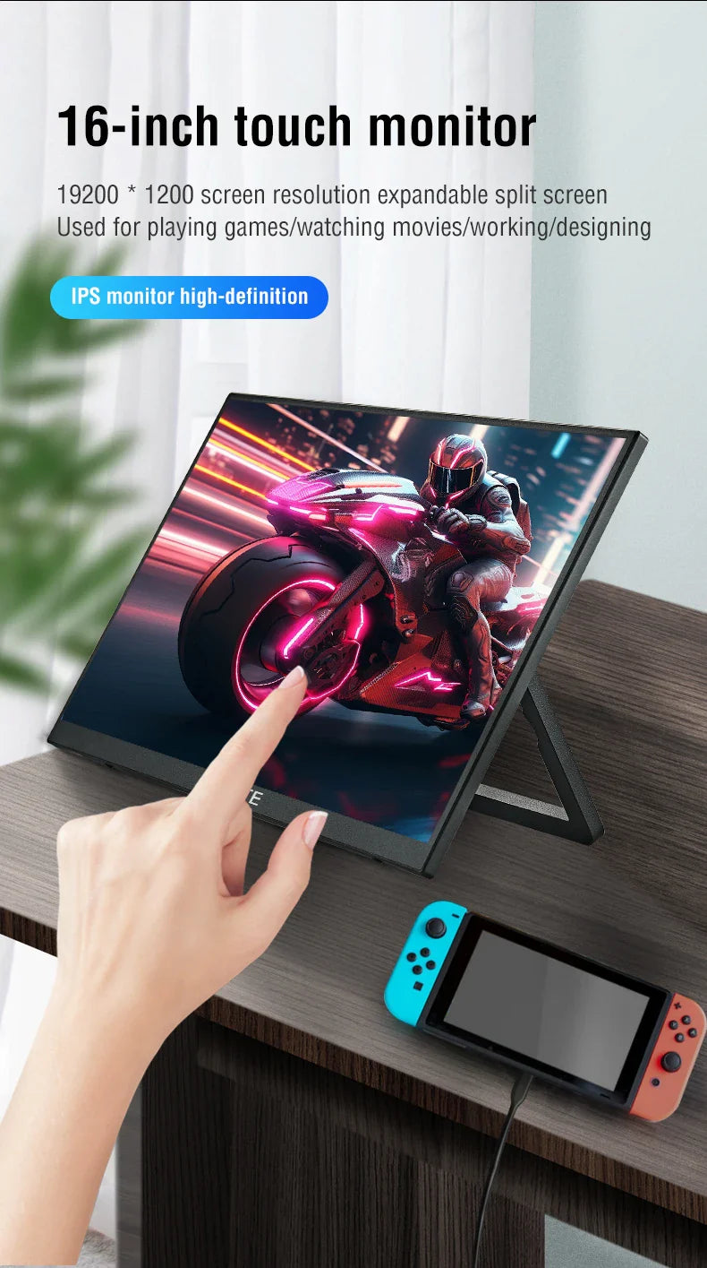 16 Inch Portable Touch Monitor 1920x1200 HDR10 Low Blue - Tophatter Daily Deals