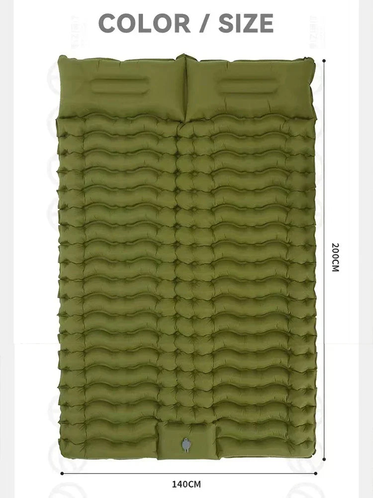 Double Self-Inflating Sleeping Pad Pillows Green Camping & Hiking - Tophatter Daily Deals