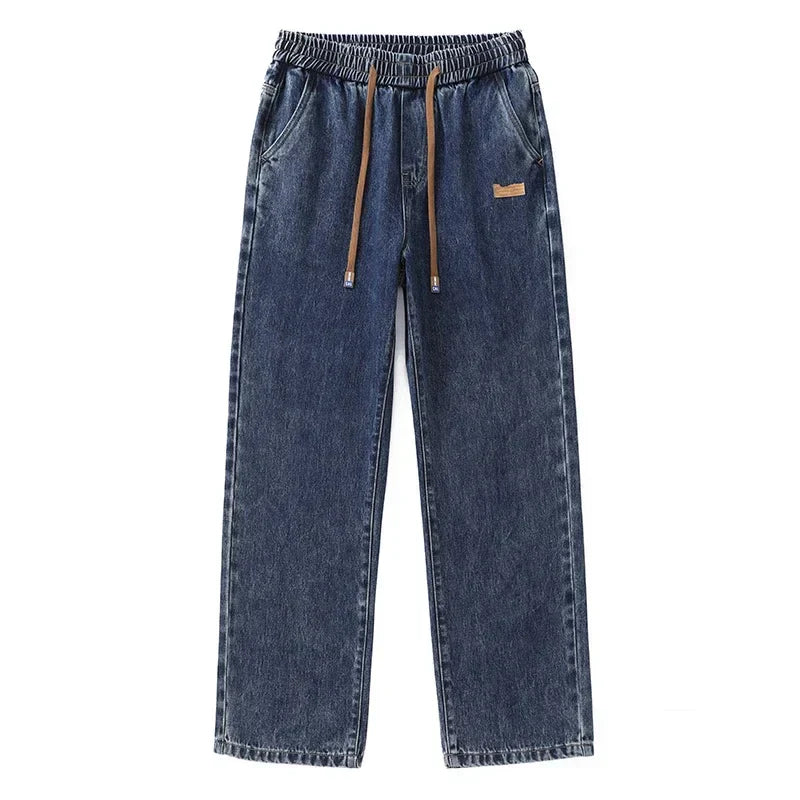 Stretchy Men Wide Leg Jeans - Drawstring Waist, Denim Dark Blue - Tophatter Daily Deals