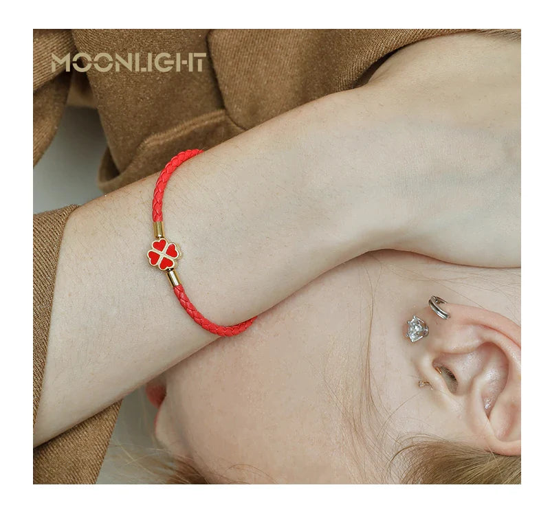Four Leaf Clover Braided Leather Lucky Bracelet Gift - Tophatter Daily Deals