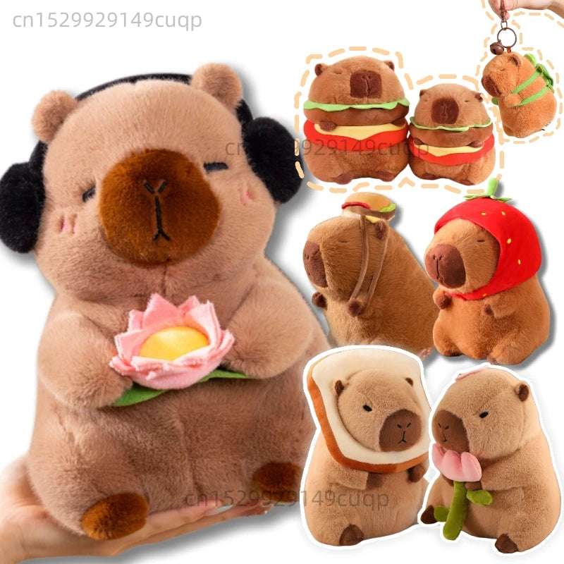 Kawaii Snack Attack: Hamburger Capybara Dog Pig Capibaras Pizza Bubble Tea Cushion Plush Animals - Tophatter Daily Deals