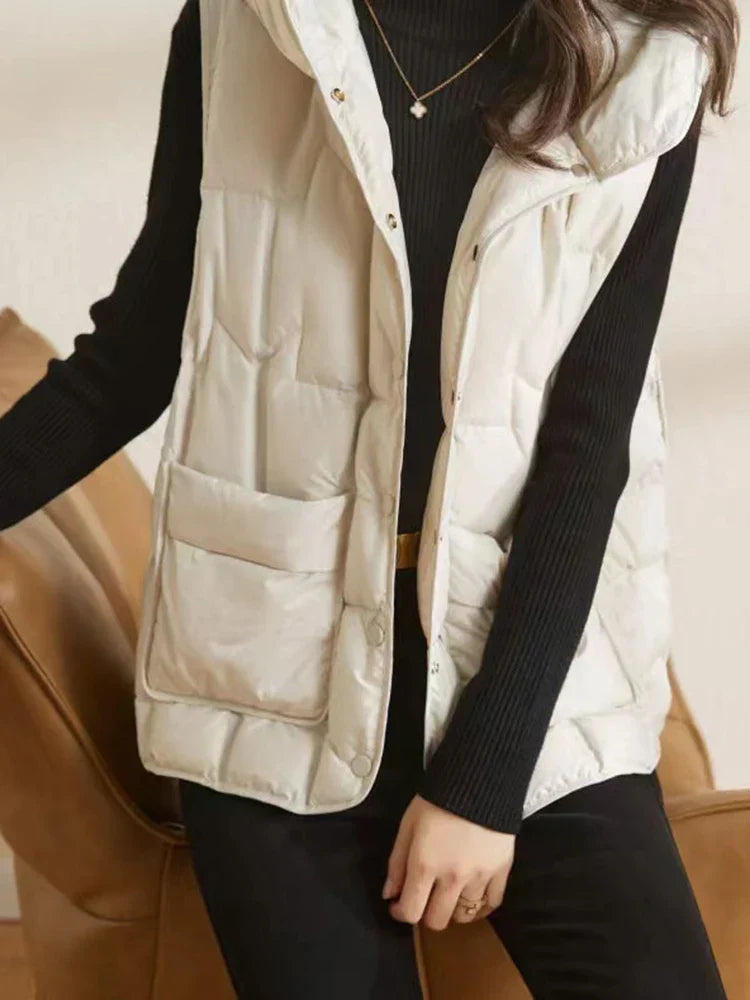Lightweight Women Hooded Down Vest - Boxy, Down, Autumn - Tophatter Daily Deals