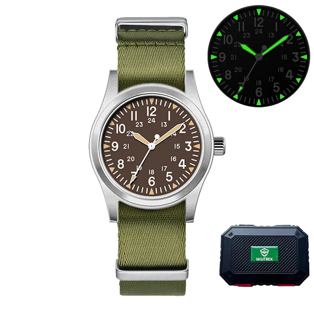 Military Quartz Field Watch 37mm Sapphire Fall 2025 Brown2 - Tophatter Daily Deals