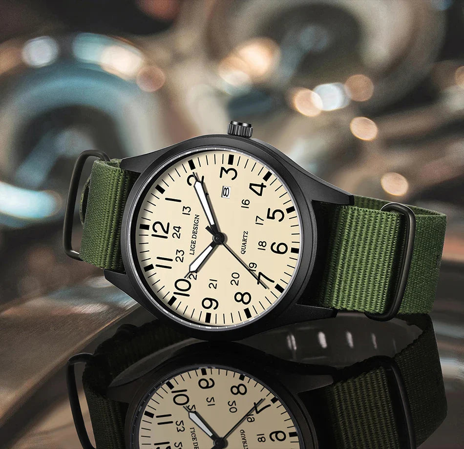 Quartz Watch Beige Dial Nylon Strap Waterproof Luminous - Tophatter Daily Deals