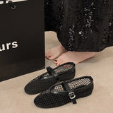 Breathable Women Mesh Ballet Flats - Strappy Round Toe Black - Tophatter Daily Deals