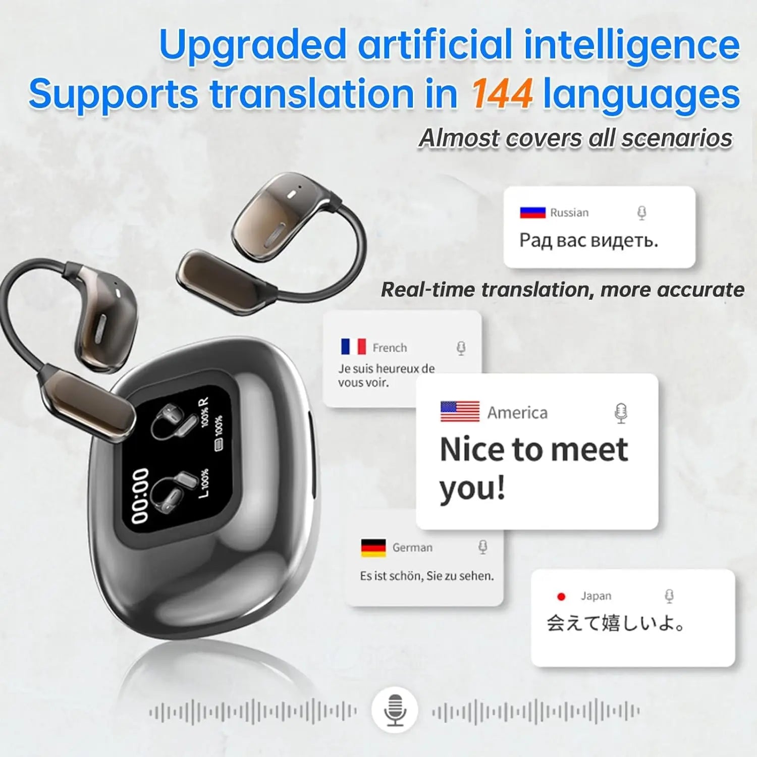 AI Translation Open Ear Earbuds With LCD Touch Screen - Tophatter Daily Deals