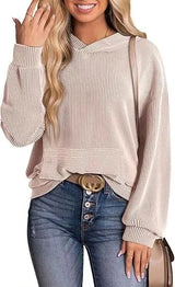 Lightweight Relaxed Womens Hoodie - Ribbed Knit, Casual Apricot - Tophatter Daily Deals