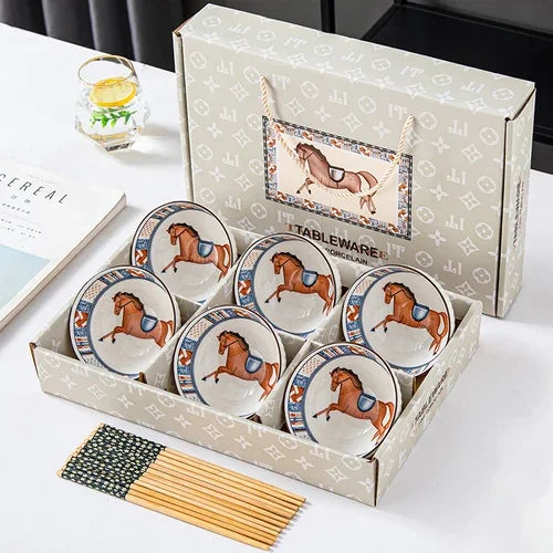 Japanese Hand Painted Ceramic Bowl Set With Chopsticks F-6Bowl 6chopsticks - Tophatter Daily Deals