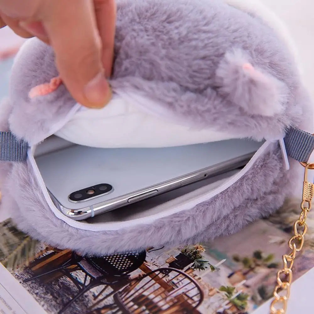 Hammy Hamster Plush Crossbody Bag with Gold Chain Handbag Animals - Tophatter Daily Deals