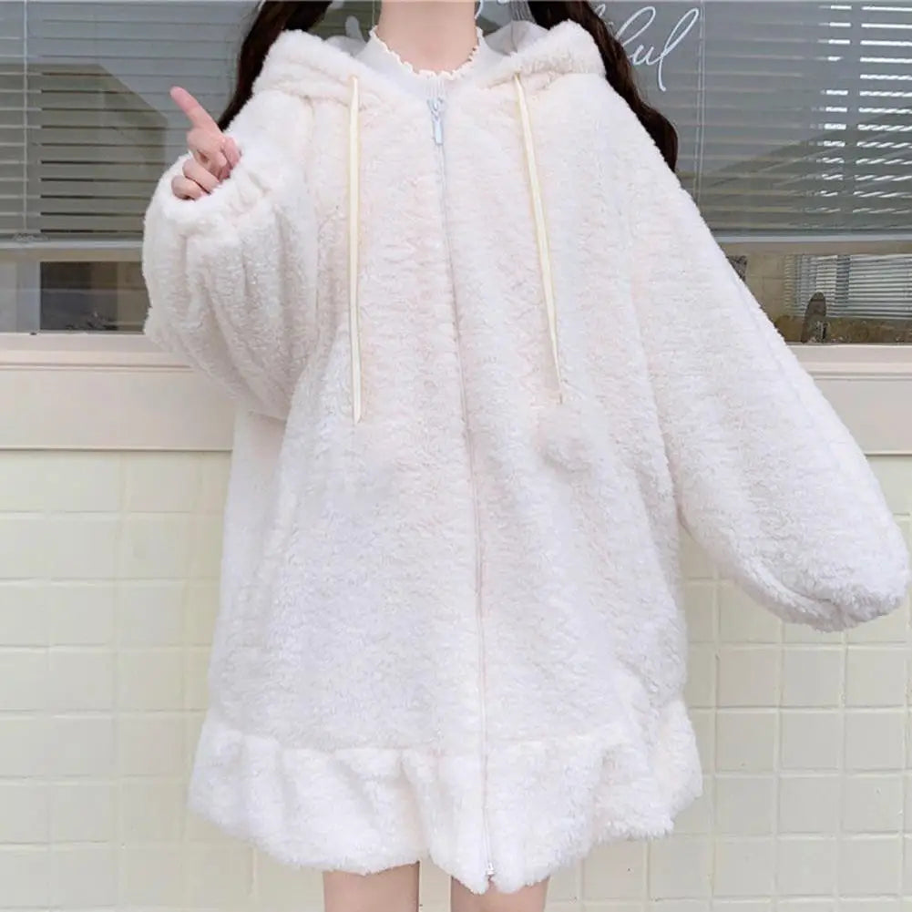 Hoodie Winter Bunny Ears White Black Pink Sweatshirt Long Sleeve Zip Up Hoodies Animals - Tophatter Daily Deals