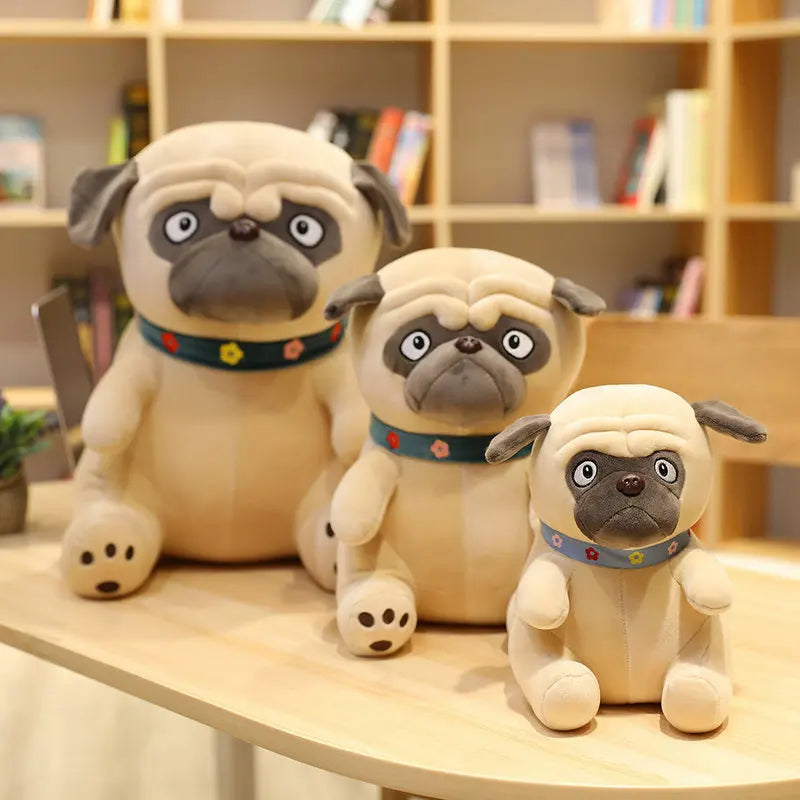 3D Brown Pug Plushie With Green Collar Animals - Tophatter Daily Deals