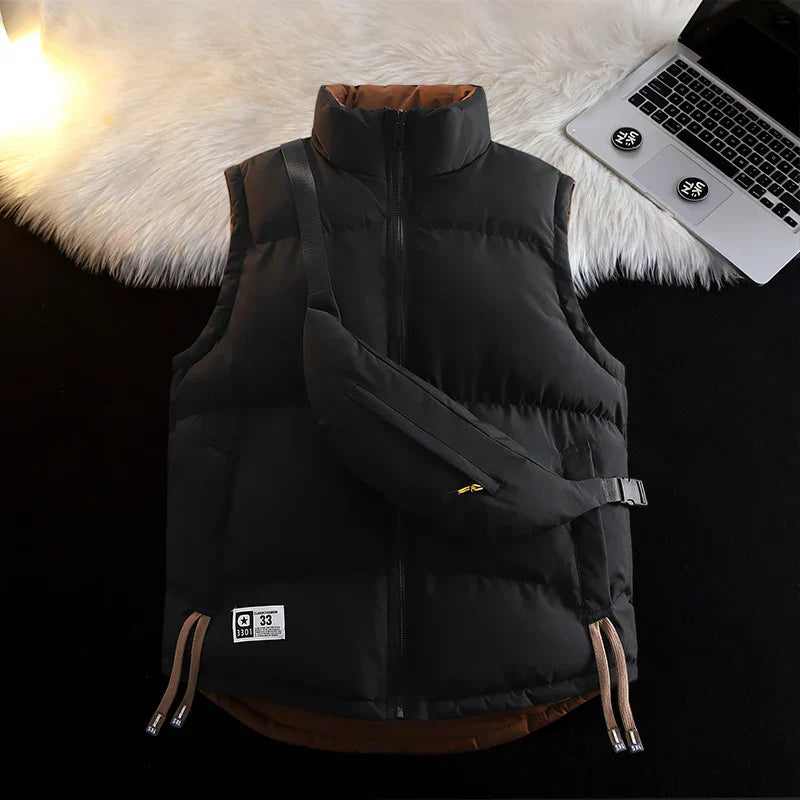 Warm Relaxed Men Puffer Vest - Stand Collar Quilted Autumn black - Tophatter Daily Deals