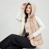 Lightweight Women Hooded Down Vest - Boxy, Down, Autumn - Tophatter Daily Deals