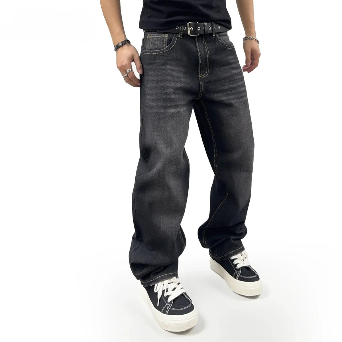 Oversized Men's Jeans - Straight Cut, Washed Denim, Autumn - Tophatter Daily Deals