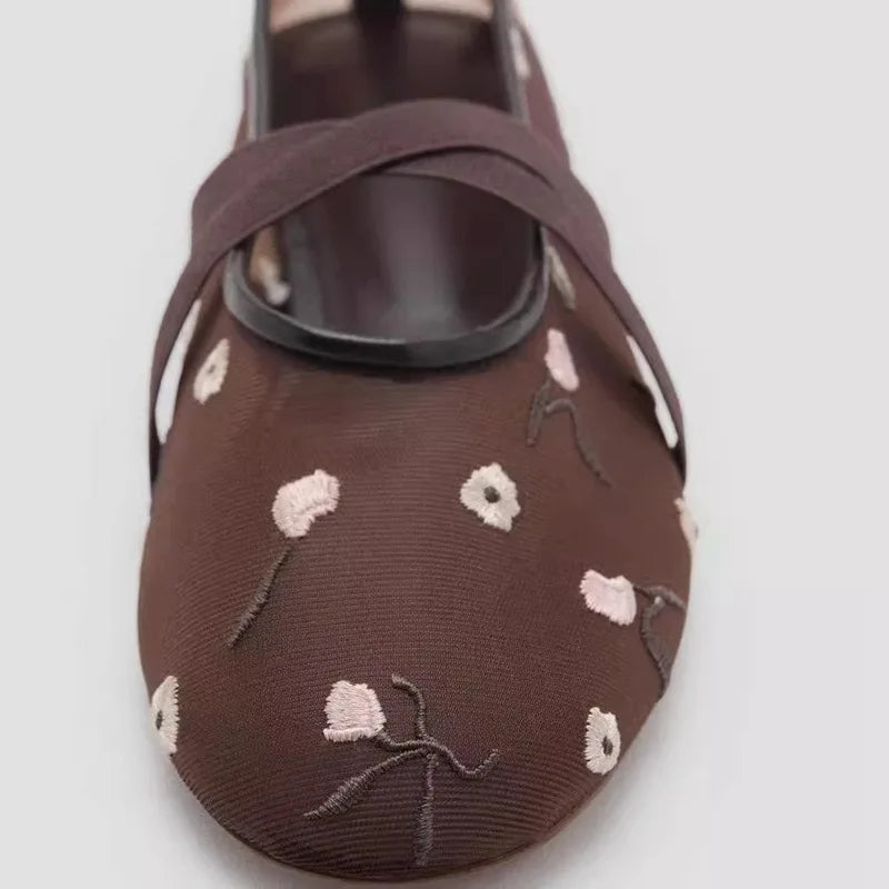 Lightweight Women Ballet Flats - Mary Jane, Embroidered Mesh - Tophatter Daily Deals