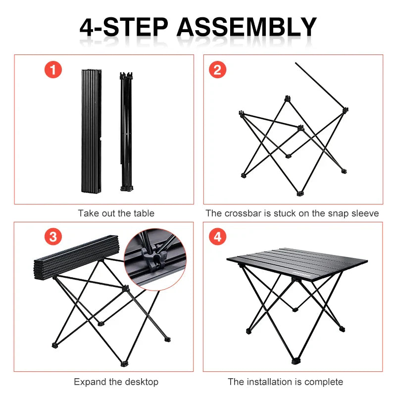 Portable Folding Camping Table Aluminum Black Camp Furniture - Tophatter Daily Deals