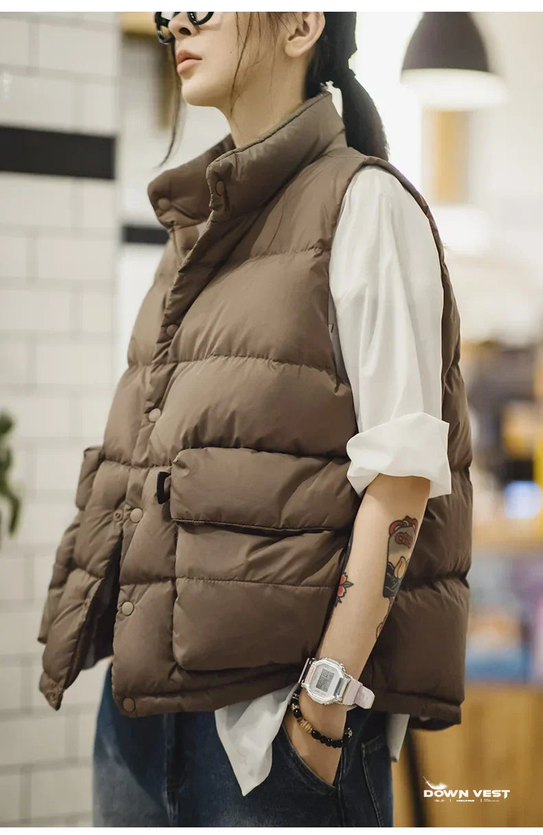 Lightweight Women's Down Vest - Boxy Quilted, Nylon Winter - Tophatter Daily Deals