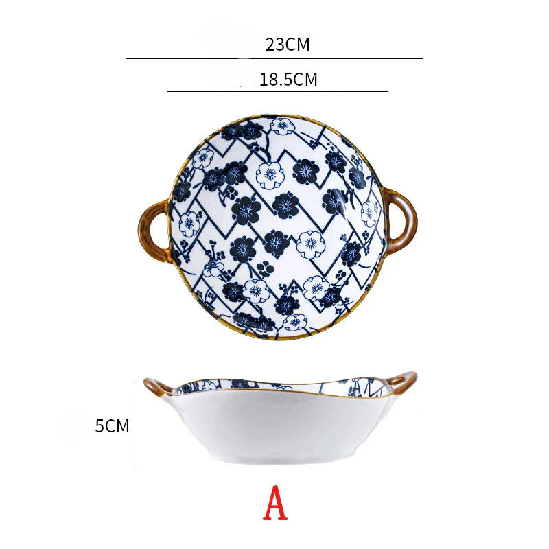 7.5 Inch Japanese Ceramic Noodle Bowl With Handles Blue A - Tophatter Daily Deals