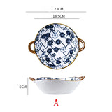 7.5 Inch Japanese Ceramic Noodle Bowl With Handles Blue A - Tophatter Daily Deals
