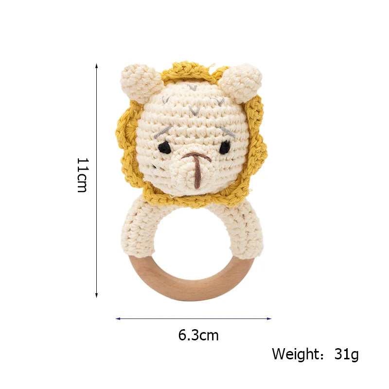 Wooden Crochet Animal Teether Rattle Newborn Sensory Toys 1PC Lion - Tophatter Daily Deals