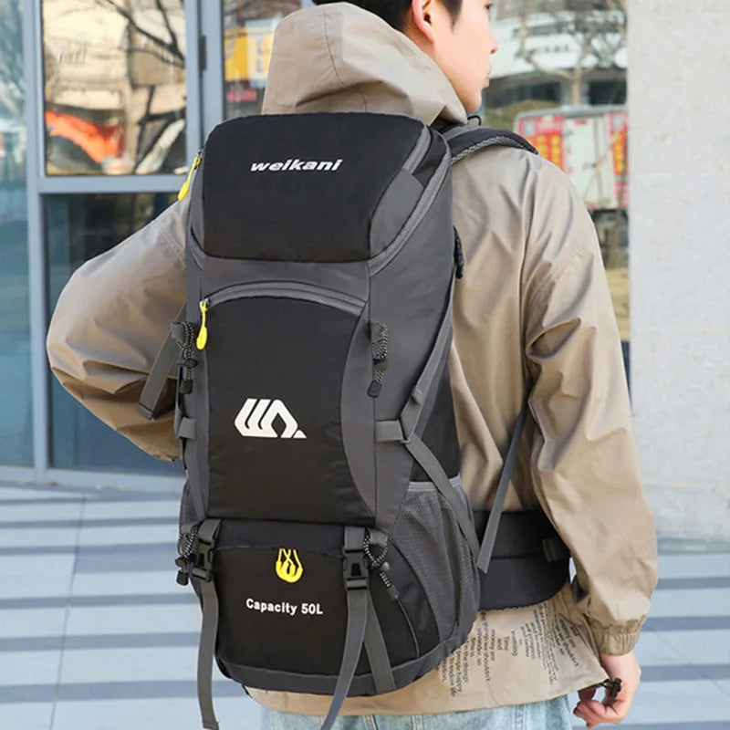 50L Waterproof Travel Backpack Rucksack Black Backpacks - Tophatter Daily Deals