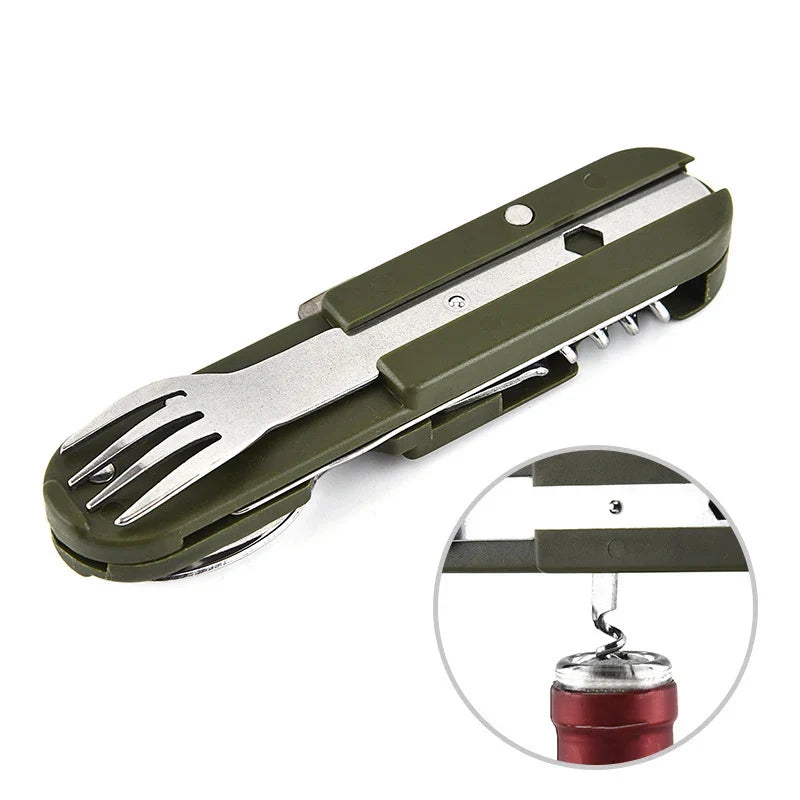 7-in-1 Folding Camping Cutlery Set with Storage Bag Green Camp Cooking - Tophatter Daily Deals