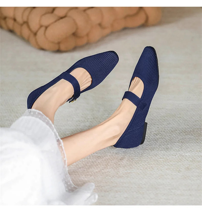 Stretchy Women Mary Jane Flats - Ribbed Knit For Spring - Tophatter Daily Deals