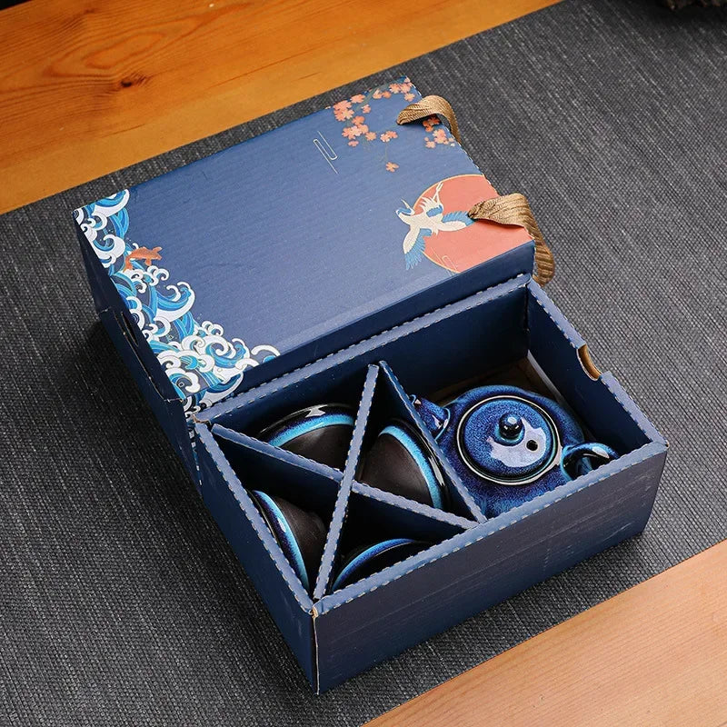 Jun Kiln Ceramic Tea Set With Gift Box Blue Premium Glaze - Tophatter Daily Deals