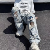 Oversized Relaxed Mens Jeans - Ripped Straight Leg Denim - Tophatter Daily Deals