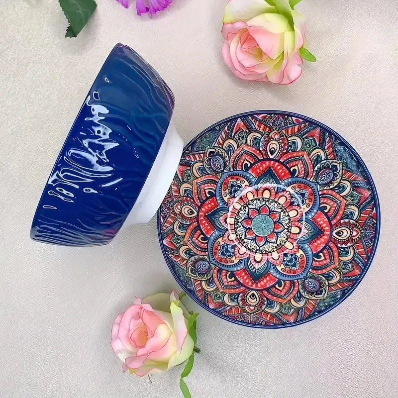 Bohemian Ceramic Bowls Set Floral Serving Bowls Versatile - Tophatter Daily Deals
