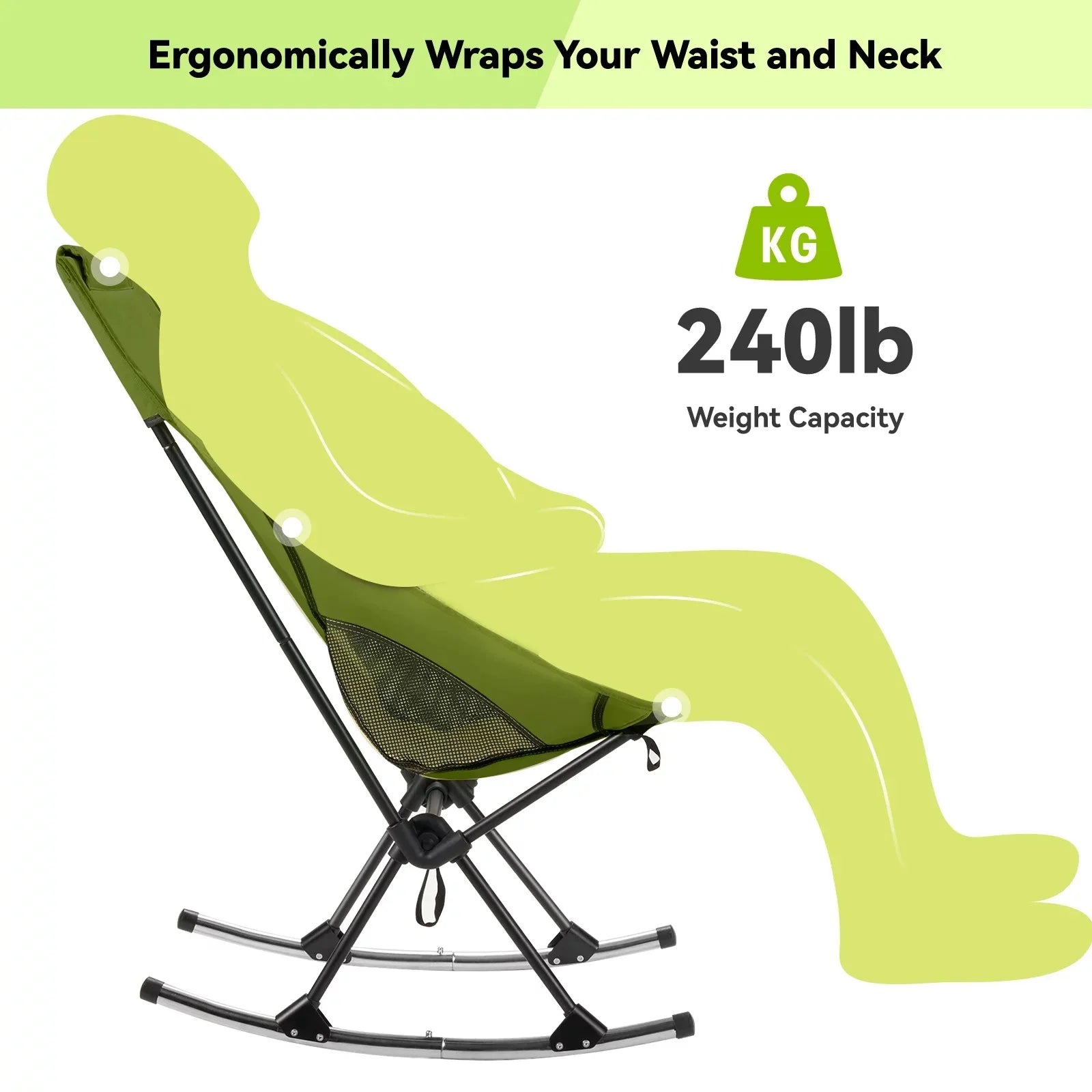 Foldable Camping Rocking Chair Green Camp Furniture - Tophatter Daily Deals