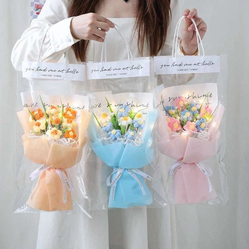 Flower Crochet Handmade Knitted Bouquet Flowers - Tophatter Daily Deals