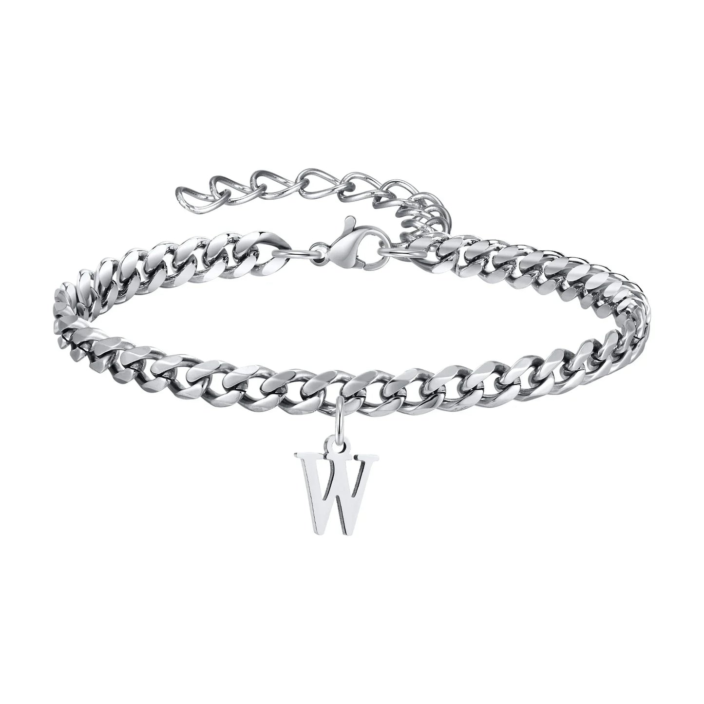 Initials Cuban Link Bracelet Stainless Steel Adjustable W - Tophatter Daily Deals