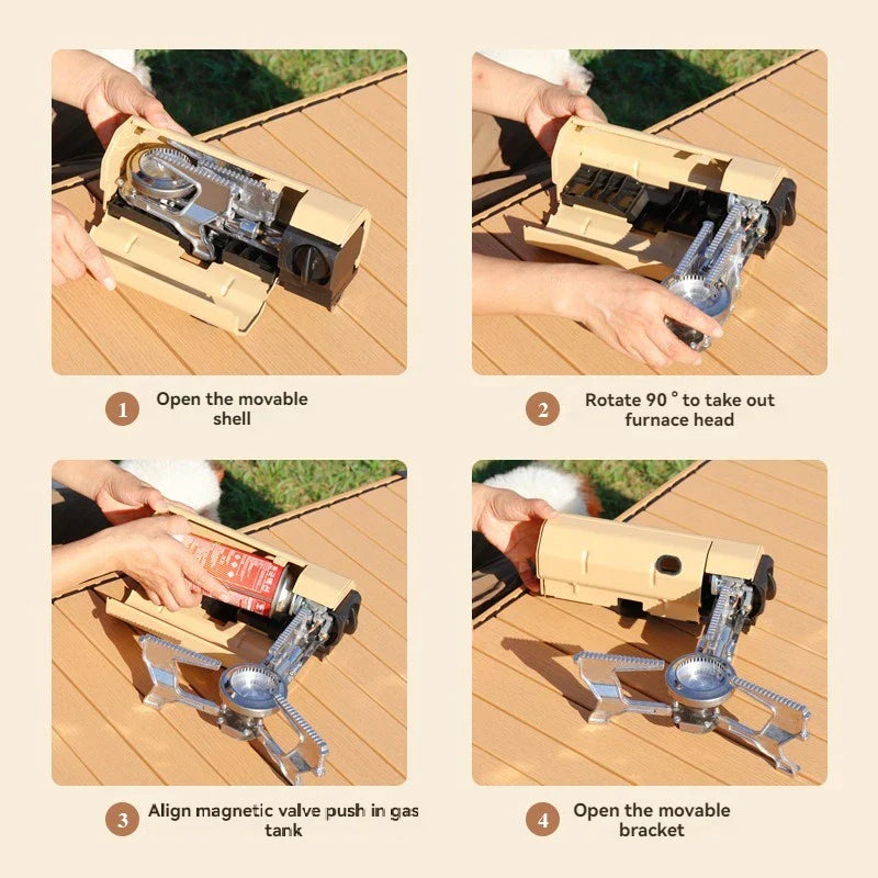 2670W Folding Camping Gas Stove Khaki Camp Cooking - Tophatter Daily Deals