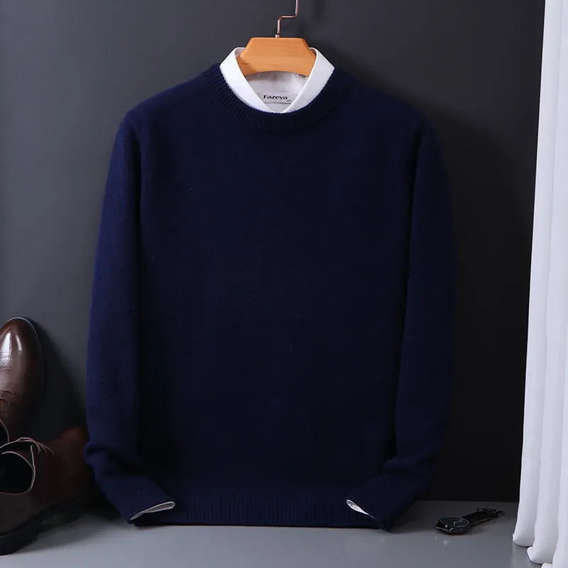 Soft Men's Cashmere Sweater - Crew Neck, Cashmere, Office Navy blue - Tophatter Daily Deals