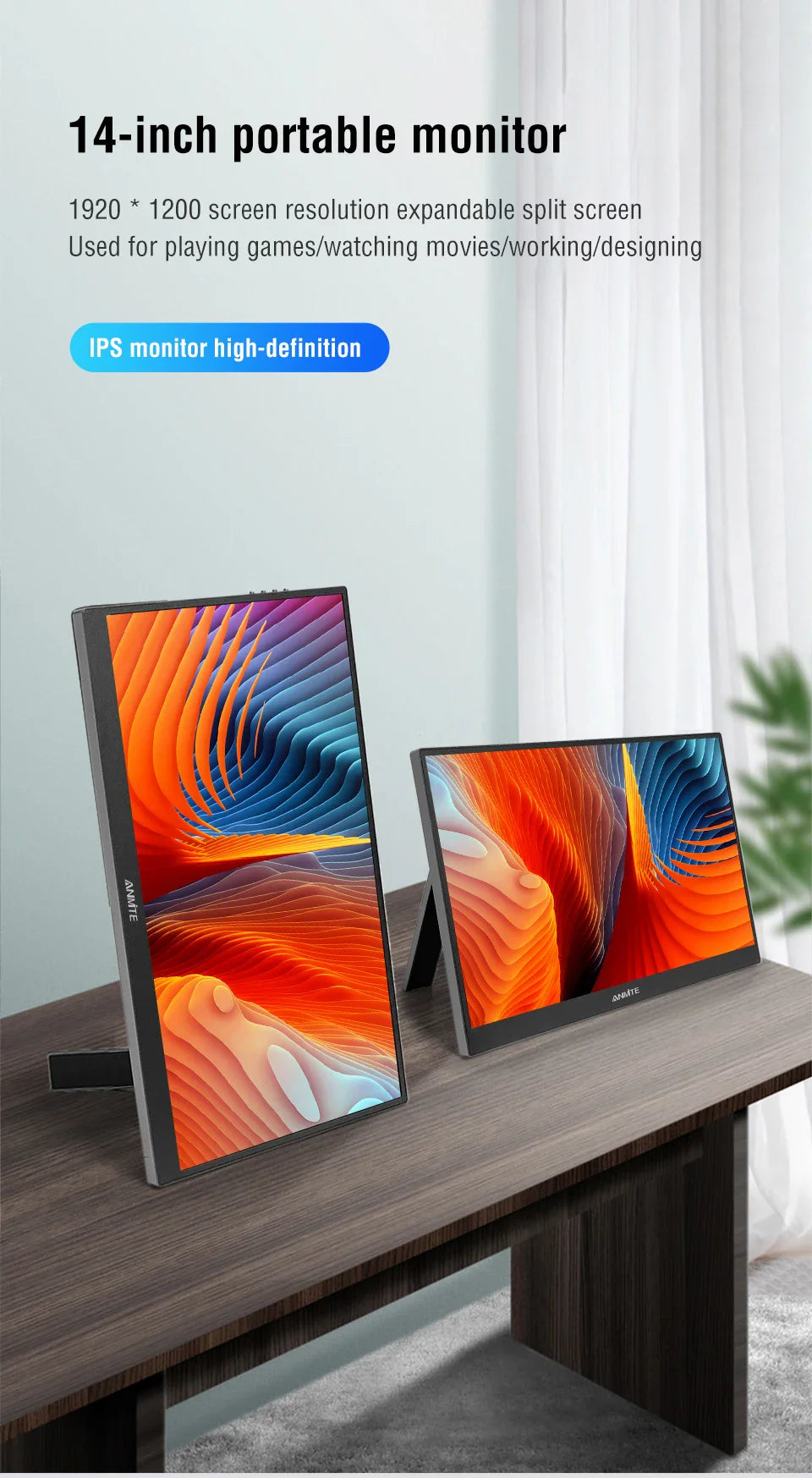 Portable Monitor 14.1 Inch Touch IPS HDR10 Second Screen - Tophatter Daily Deals