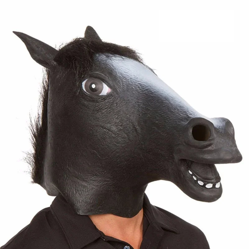 Horse Head Mask Cosplay Costume Party Funny Halloween Horse Head Mask Headgear Black - Tophatter Daily Deals