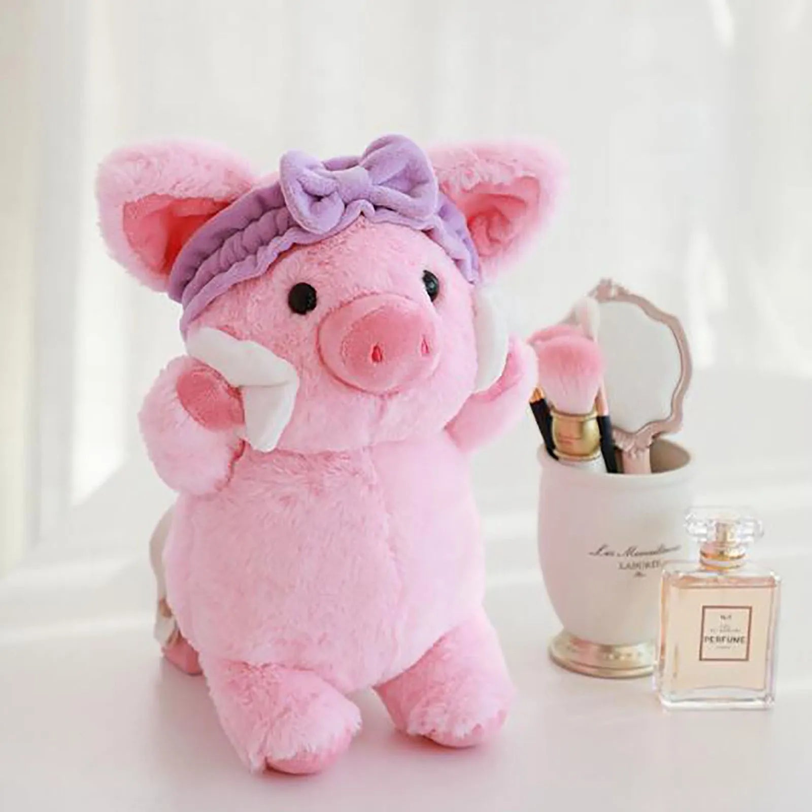 Pink Pig Plush Selfcare Facial Skincare With Purple Headband Animals - Tophatter Daily Deals