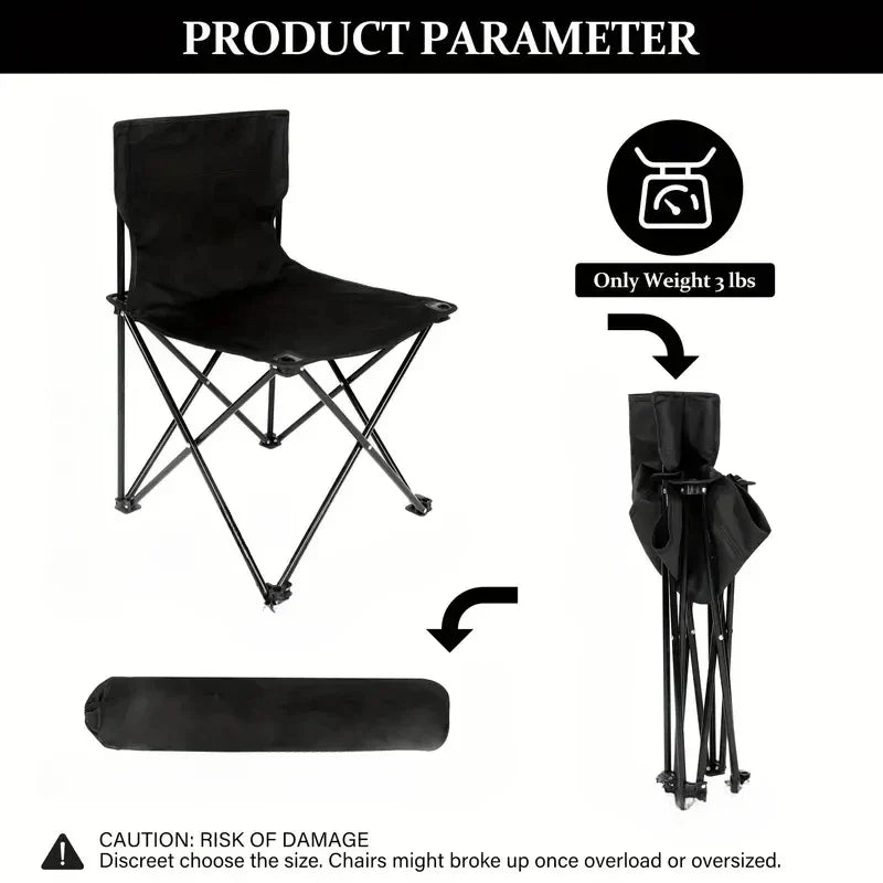 Foldable Camping Chair with Side Pocket Black Camp Furniture - Tophatter Daily Deals