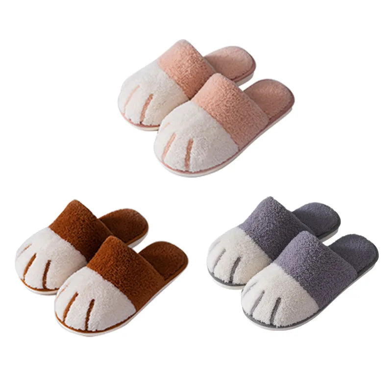 Winter Warm Plush Slippers Cute Cat Paw House Fur Slides Fluffy Shoes Animals - Tophatter Daily Deals
