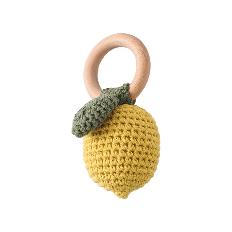Crochet Bear Teether Rattle Ring Newborn Sensory Toys lemon - Tophatter Daily Deals