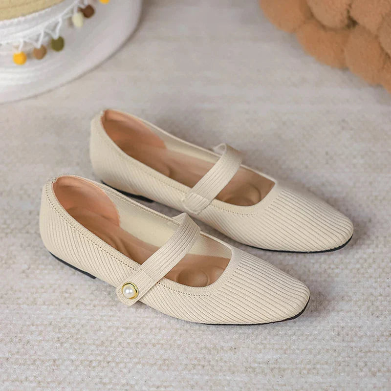 Stretchy Women Mary Jane Flats - Ribbed Knit For Spring - Tophatter Daily Deals