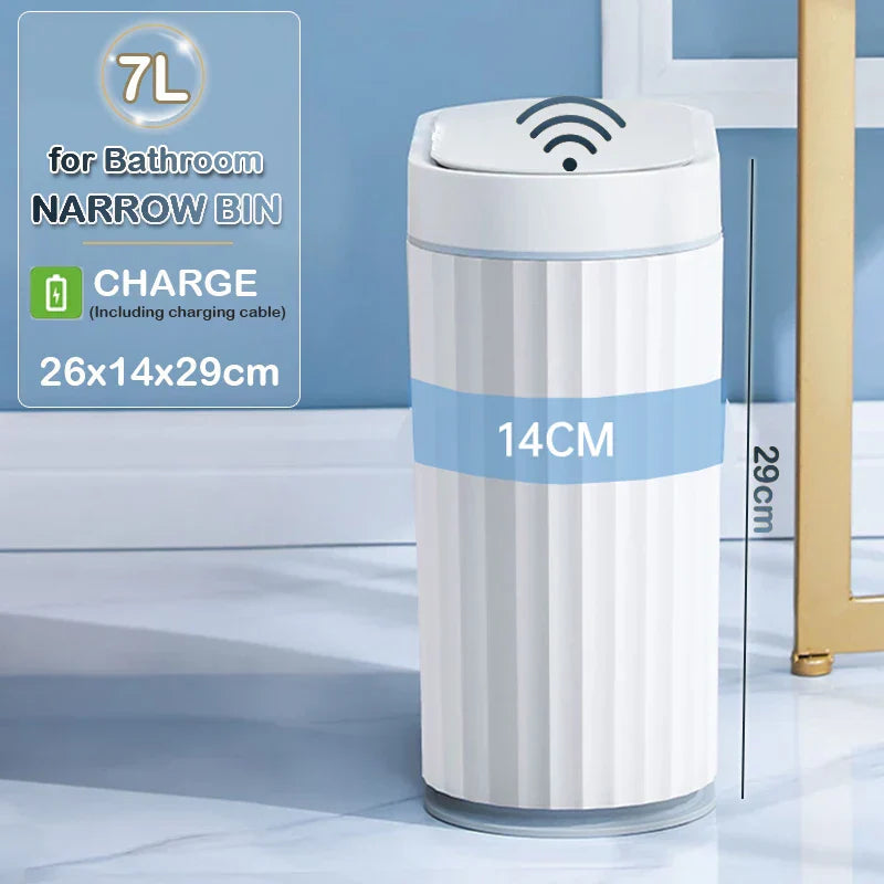 Automatic Sensor Trash Can Narrow Roman Stripe Bathroom Bin 7L Grey charge - Tophatter Daily Deals