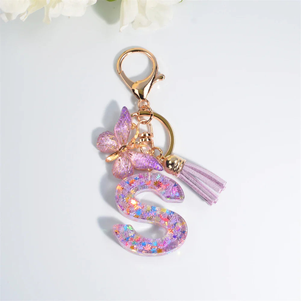 Sequin Letter Keychain With Butterfly Tassel Charm S 55mm - Tophatter Daily Deals