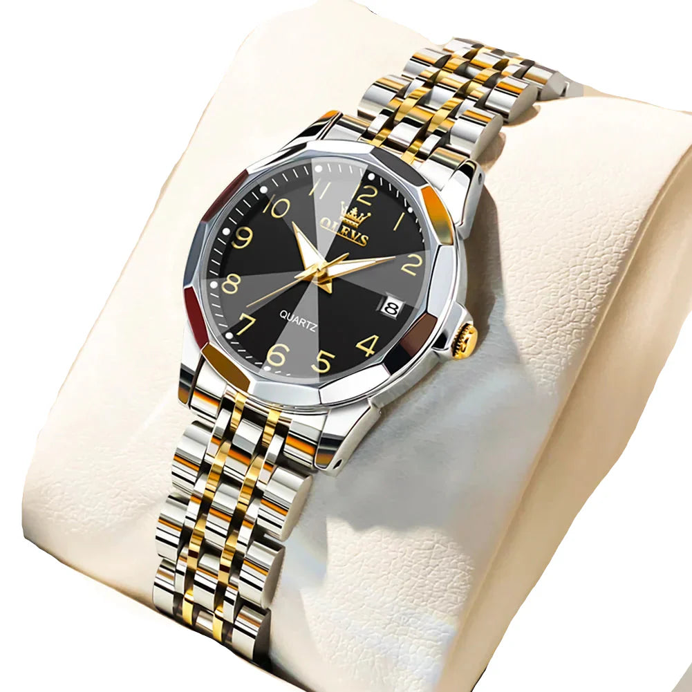 Womens Stainless Steel Quartz Watch Waterproof (Gold Black) Apparel & Accessories > Jewelry > Watches - Tophatter Daily Deals